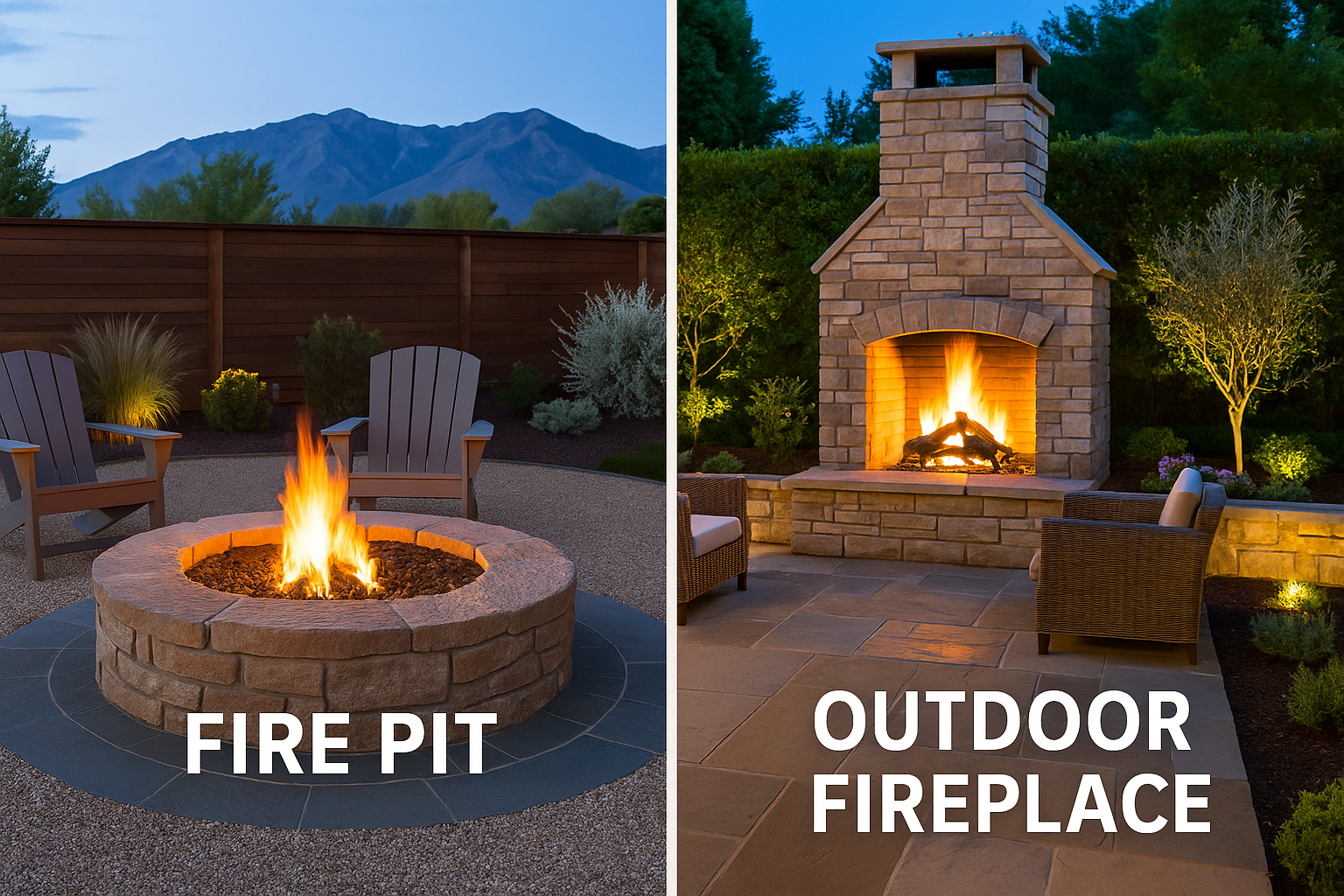 Backyard fire pit and outdoor fireplace comparison in Salt Lake City landscaping