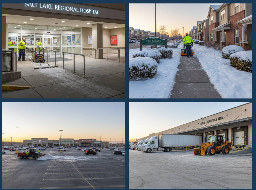Comparison of snow removal needs across hospitals, HOAs, retail centers, and logistics properties in Salt Lake City.