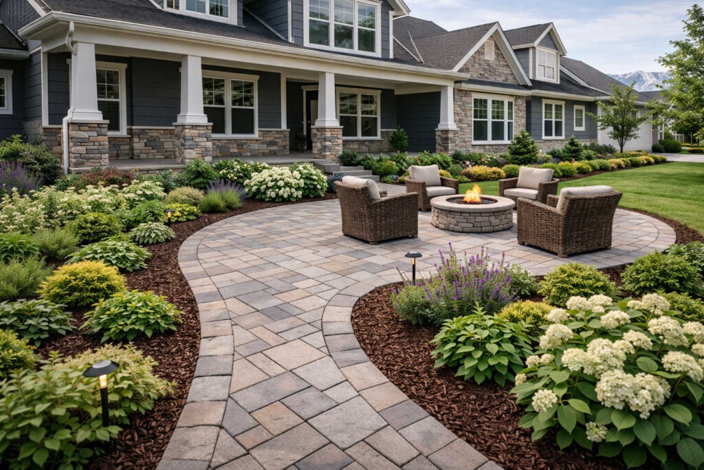Landscape design that complements the architectural style of a South Jordan Utah home