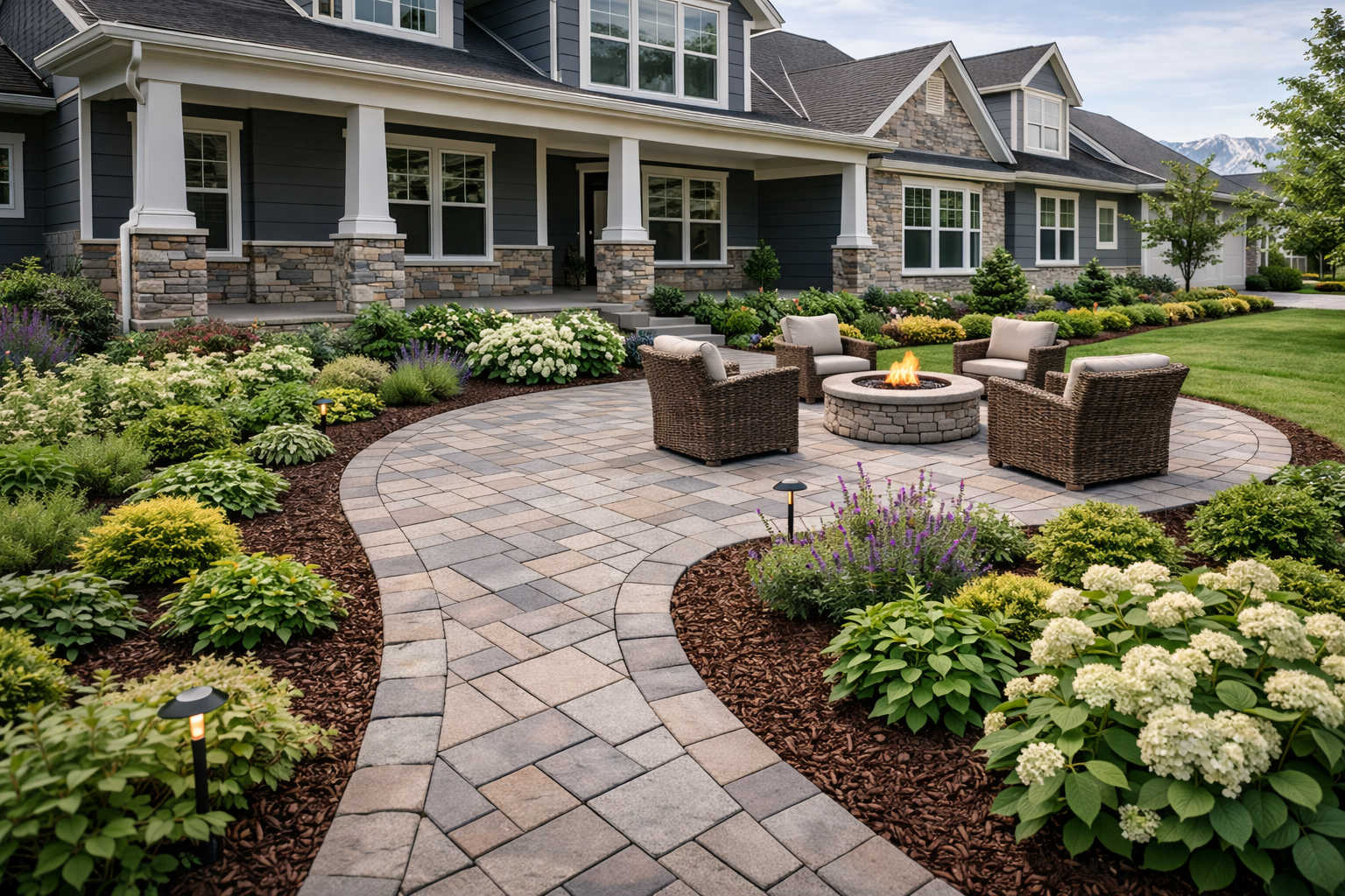 Landscape design that complements the architectural style of a South Jordan Utah home