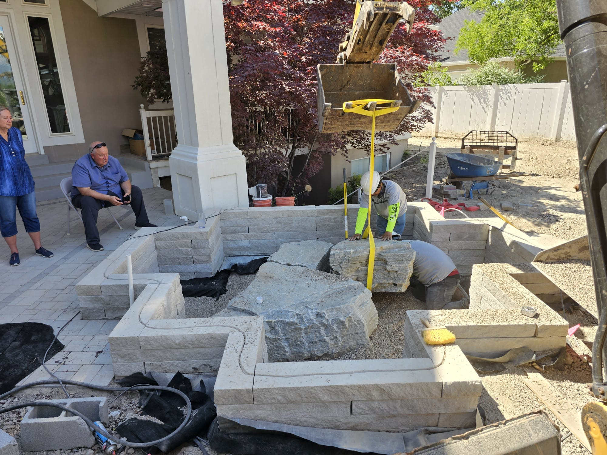 Full-service landscape design project in Bluffdale Utah showing patio, irrigation, and grading work in progress