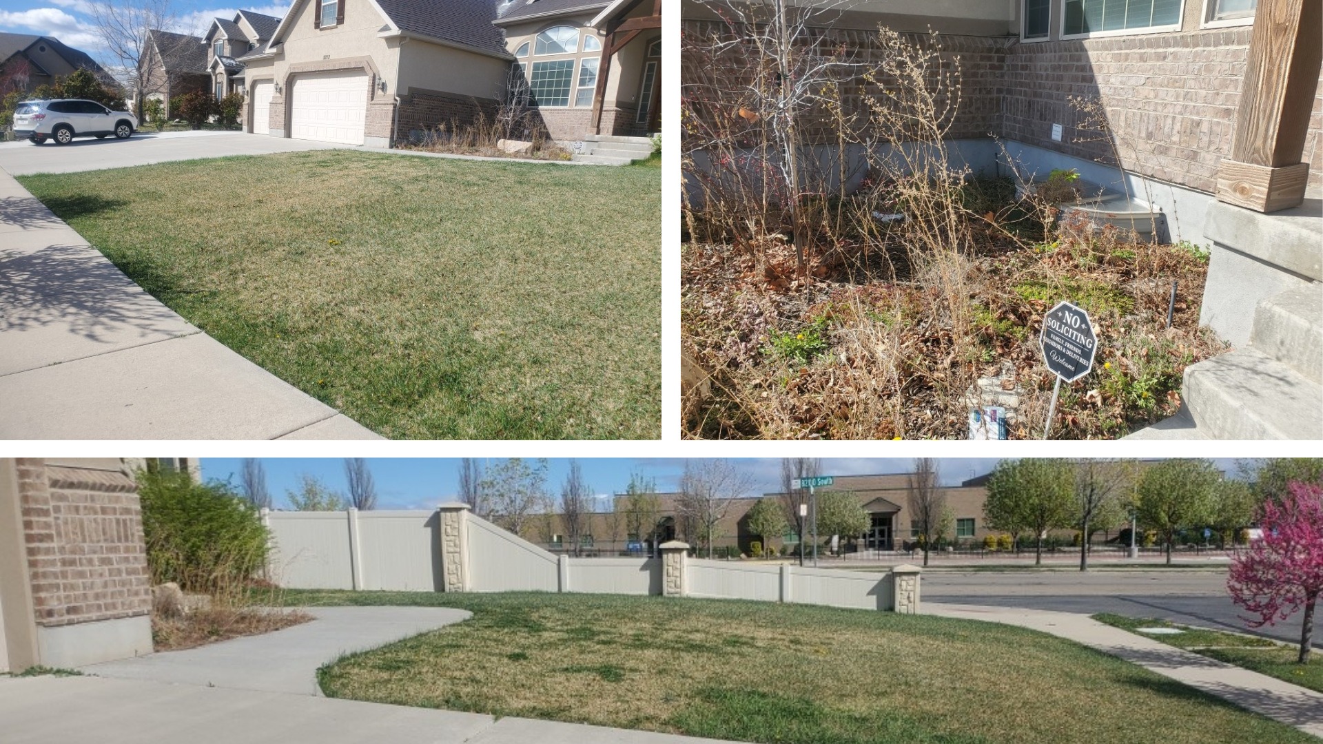 Before photo of a sloped West Jordan Utah front landscape before water-wise landscape renovation